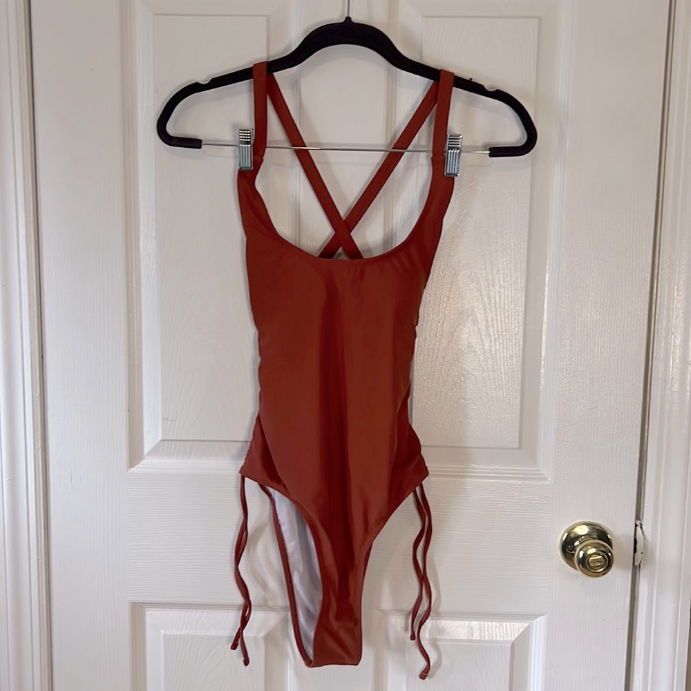 Burnt orange one piece bathing suit